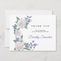 Blue White Rose Floral 90 Birthday