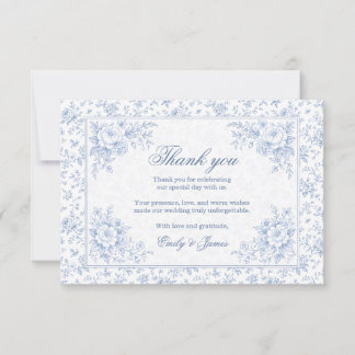 Cartão De Agradecimento Blue & White Vintage Floral Wedding Thank you card