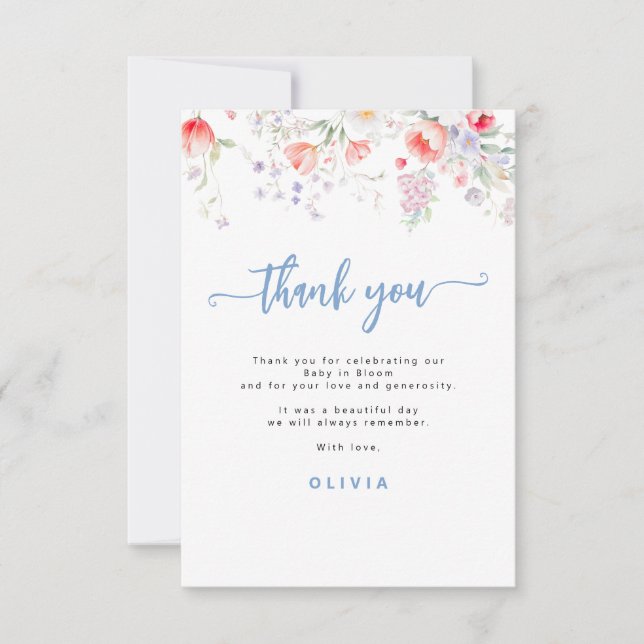 Cartão De Agradecimento Blue wildflower floral boy baby in bloom shower (Frente)