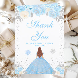 Cartão De Agradecimento Blue Winter Brown Hair Princess Sweet