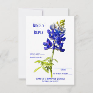 Cartão De Agradecimento Bluebonnet Floral em Branco, RSVP de Casamento,