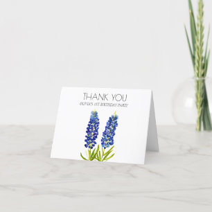 Cartão De Agradecimento Bluebonnets 1rua Primeira Festa de aniversário Obr