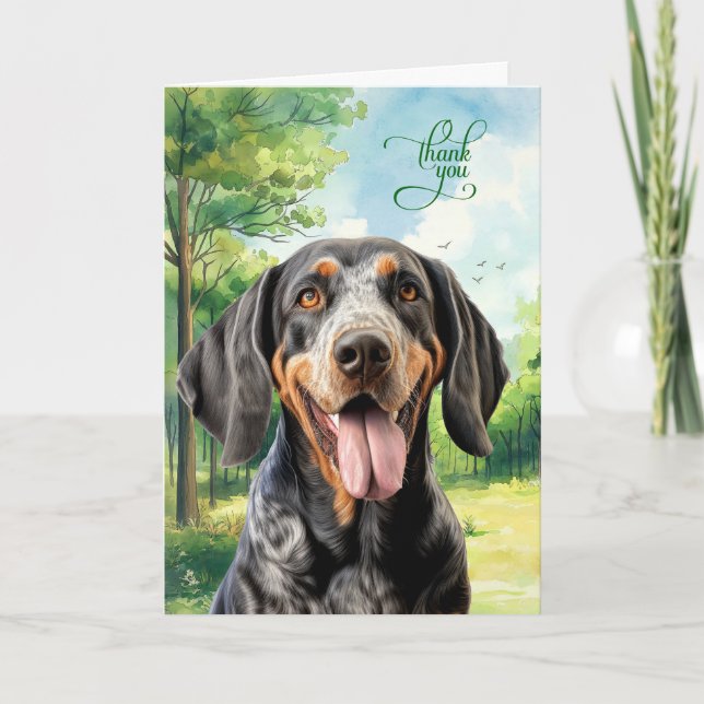 Cartão De Agradecimento Bluetick Coonhound Dog in a Country Meadow (Frente)