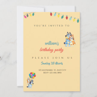 Cartão De Agradecimento Bluey Birthday invitation for kids - Editable