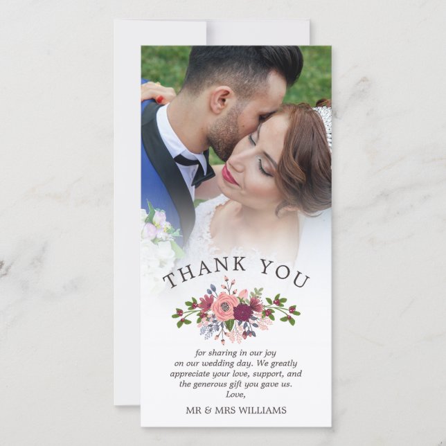 Cartão De Agradecimento Blush & Burgundy Weding Obrigado Foto (Frente)