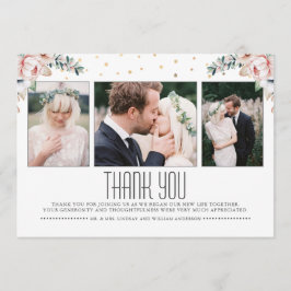 Cartão De Agradecimento Blush e Dourado | Casamento Floral Obrigado Foto