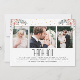 Cartão De Agradecimento Blush e Dourado | Casamento Floral Obrigado Foto