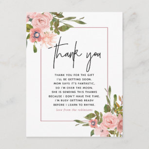 Cartão De Agradecimento Blush Floral e Chá de fraldas Dourado Obrigado