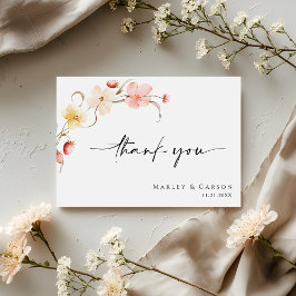 Cartão De Agradecimento Blush Floral Wildflower Elegant Script Wedding