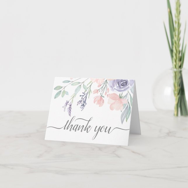 Cartão De Agradecimento Blush Lavender Watercolor Floral (Frente)