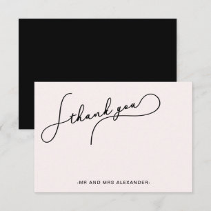 Cartão De Agradecimento Blush Moderno e Belo Script Preto Obrigado