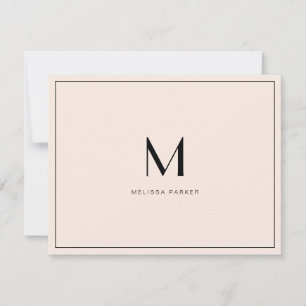 Cartão De Agradecimento Blush moderno monograma minimalista plano