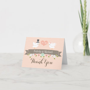 CARTÃO DE AGRADECIMENTO BLUSH MONOGRAM AMOR BIRDS DOVE CASAMENTO OBRIGADO