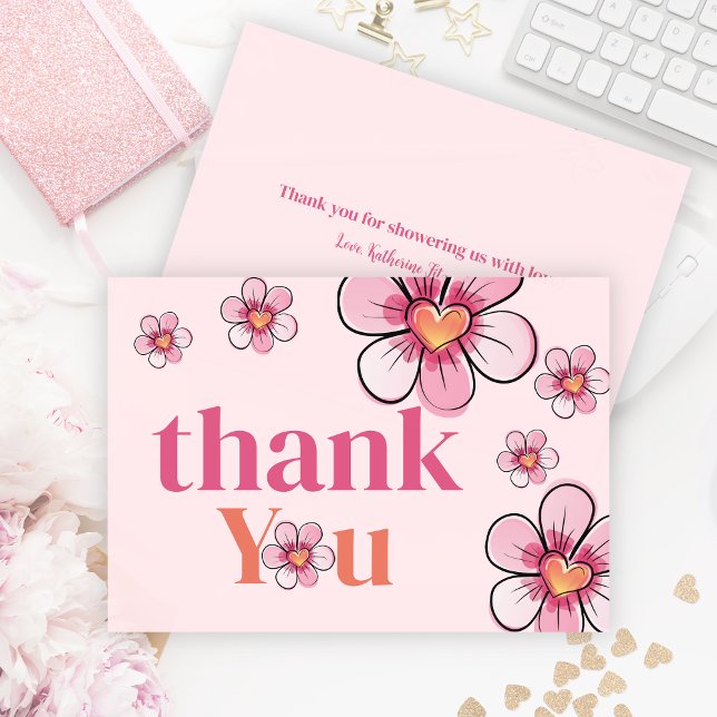 Cartão De Agradecimento Blush Pink Daisy Flower Girl Baby Shower Flat (Blush Pink Daisy Flower Girl Baby Shower Flat Thank You Card)