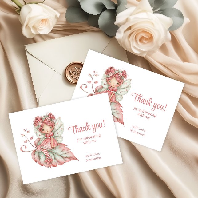 Cartão De Agradecimento Blush Pink Fairy Whimsy 2nd Birthday Thank You  (Blush Pink Fairy Whimsy 2nd Birthday Thank You Card)
