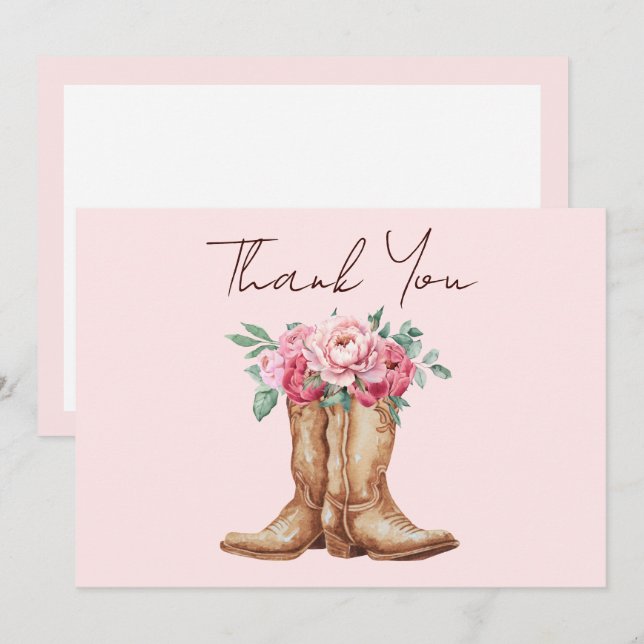 Cartão De Agradecimento Blush Pink Floral Rustic Cowboy Boots Thank You (Frente/Verso)