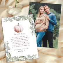 Blush Pink Pumpkin Fall Baby Shower Thank You Card