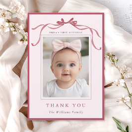 Cartão De Agradecimento Blush Pink Red Bow Simple Birthday Photo 