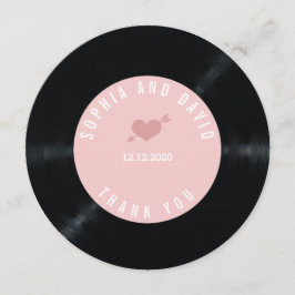 Cartão De Agradecimento Blush Retro Vinyl Record Wedding OBRIGADO