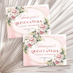 Cartão De Agradecimento Blush Rosa Dourado Botânico Boho Quince Obrigado
