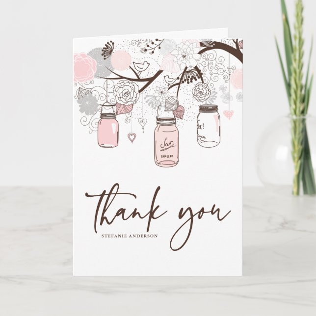 Cartão de Agradecimento Blush Rosa e Cinza em Pote (Frente)