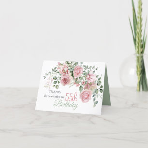 Cartão De Agradecimento Blush Rosa Greenery Eucalypt 55º Aniversário