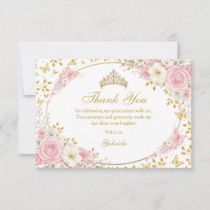 Cartão De Agradecimento Blush Rosa Quinceañera Borboleta Dourada
