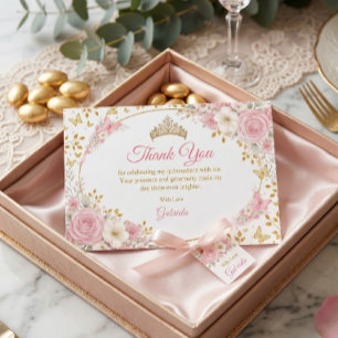 Cartão De Agradecimento Blush Rosa Quinceañera Borboleta Dourada