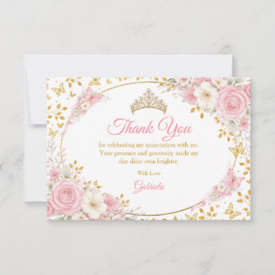 Cartão De Agradecimento Blush Rosa Quinceañera Borboleta Dourada