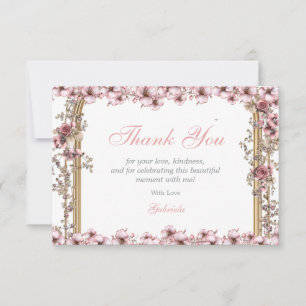 Cartão De Agradecimento Blush Rosa Tiara Floral Quinceañera Prata