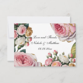 Cartão De Agradecimento Blush, White Rose Floral Wedding Thank You