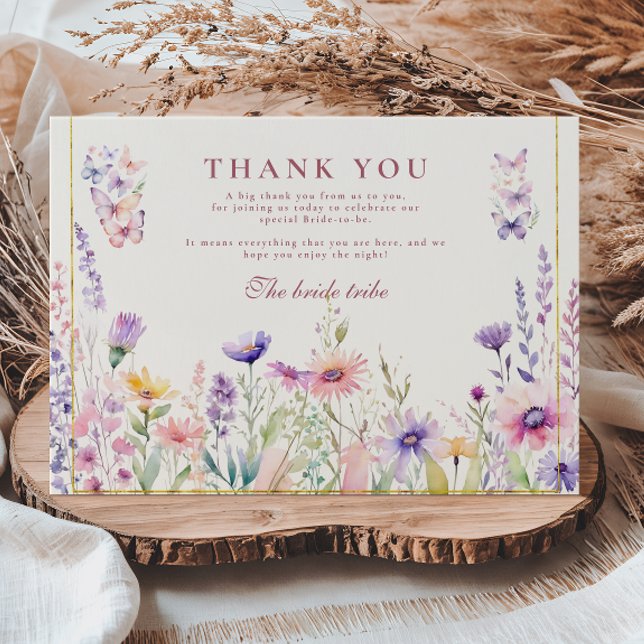 Cartão De Agradecimento Blush Wildflowers and Butterflies Bridal Shower (Criador carregado)