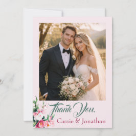 Cartão De Agradecimento Blushing Peony Floral Photo Wedding Thank You