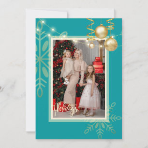 Cartão De Agradecimento Boas festas de Natal, ouro, ornamentos, fotografia