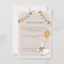 Cartão De Agradecimento Bobo Gingham Amarelo Ganso com Balão Aniversário