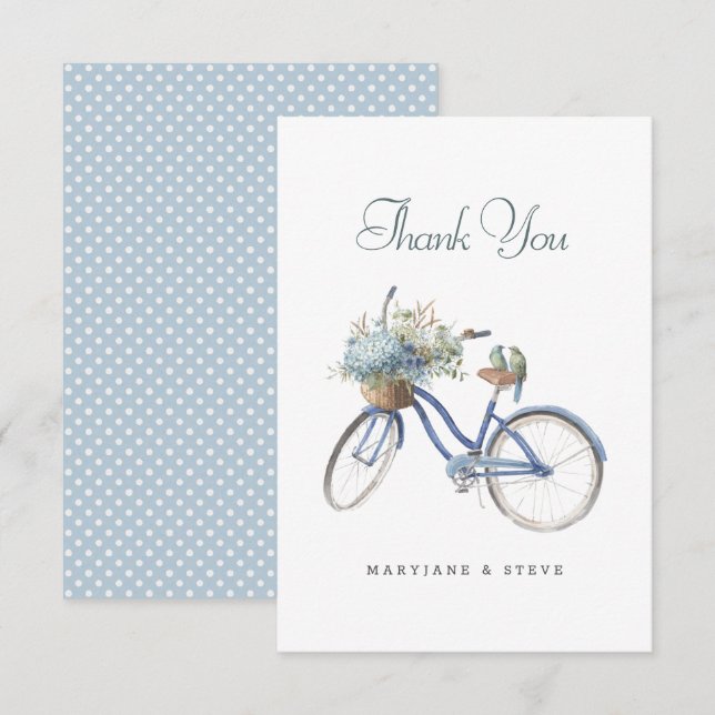 Cartão De Agradecimento Boêmia Floral Bicicleta Azul Casamento De Aquarela (Frente/Verso)
