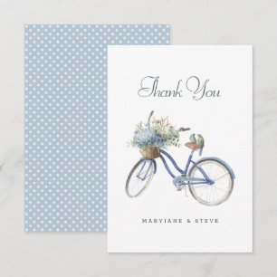 Cartão De Agradecimento Boêmia Floral Bicicleta Azul Casamento De Aquarela
