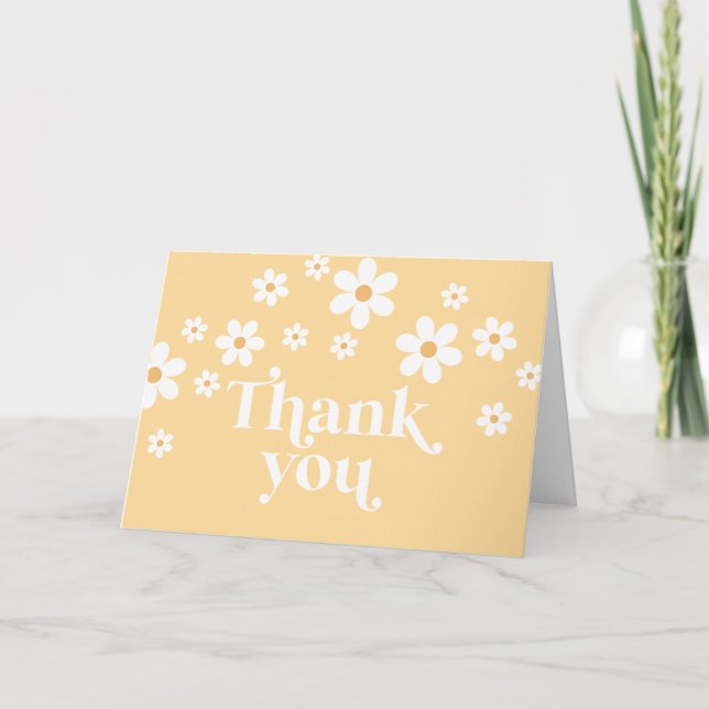 Cartão de agradecimento boho amarelo Retro Daisy (Frente)
