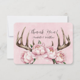 Cartão De Agradecimento Boho Antler com Casamento de Peões Rosa