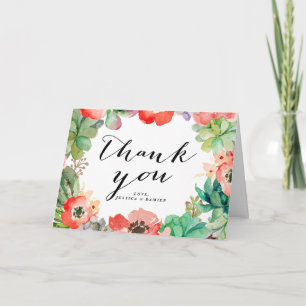 Cartão De Agradecimento Boho Aquarela Suculentas Moldura Floral Obrigado