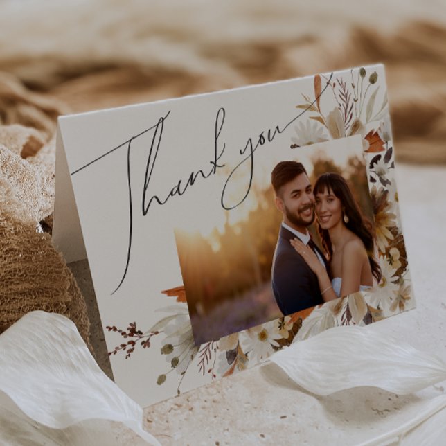 Cartão De Agradecimento Boho Autumn Wildflower | Foto dobrada (Criador carregado)