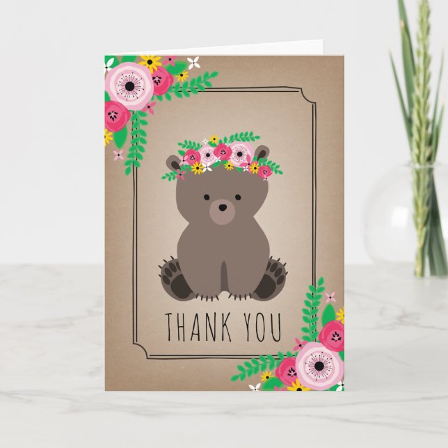 Cartão De Agradecimento Boho Bear Chá de fraldas Obrigado Brown (Frente)