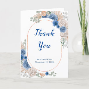 Cartão De Agradecimento Boho Blue Pampas Grass Casamento Obrigado