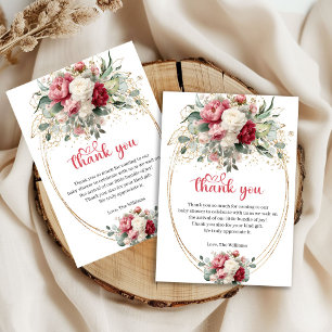 Cartão De Agradecimento Boho Blush Borgonha Dourado Floral Chás de Bebê Ob