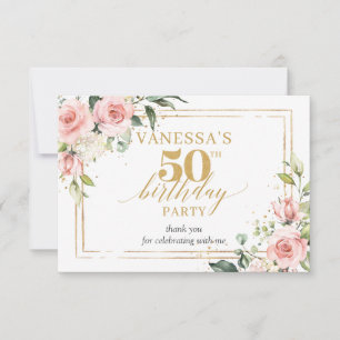 Cartão De Agradecimento Boho Blush floral dourado sábado 50 anos