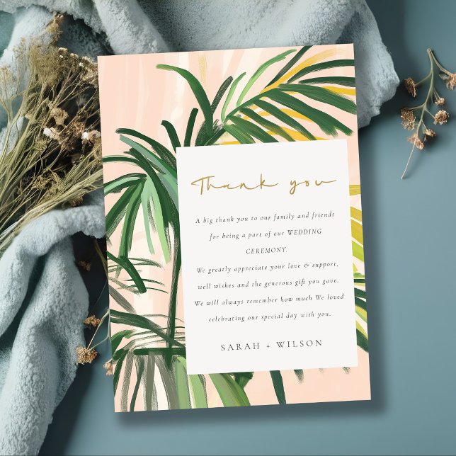 Cartão De Agradecimento Boho Blush Green Palm Beach Casamento (Criador carregado)