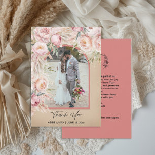 Cartão De Agradecimento Boho Blush Terracotta Arco Foto Monograma Casament