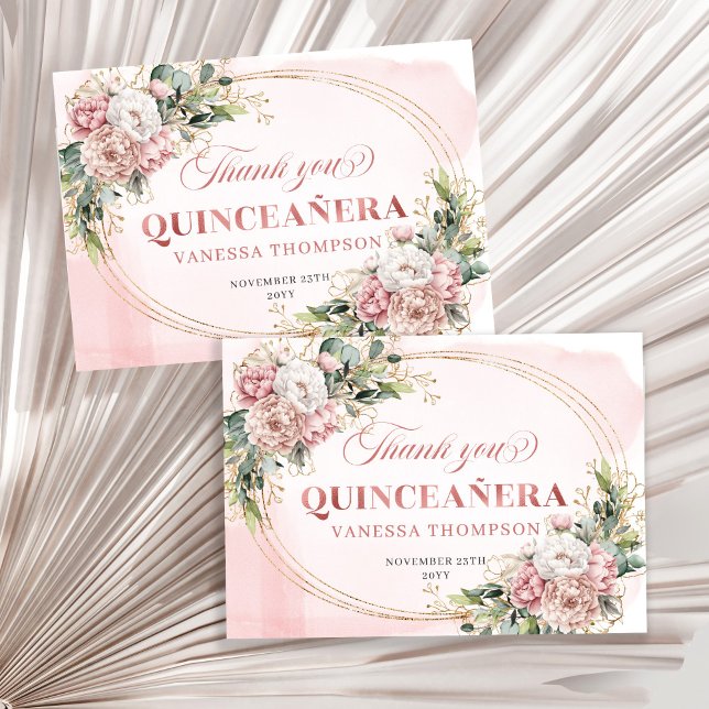 Cartão de agradecimento boho botânico rosa empoeir (Dusty Pink Botanical Boho Thank You Card Styled for Quince)