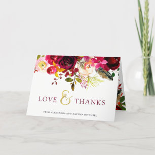 Cartão De Agradecimento Boho Burgundy   Floral Wedding Obrigado