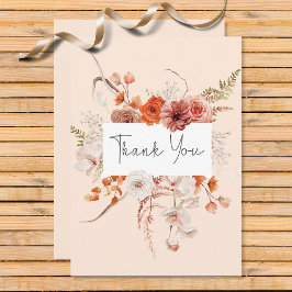 Cartão De Agradecimento Boho Burnt Orange Floral Arco Monograma Peach